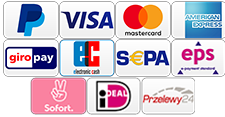 PayPal, Kreditkarte, Giropay, S€PA, Sofortüberweisung, Ratenkauf, Kauf auf Rechnung, eps, Przelewy24,...